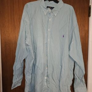 Ralph Lauren Men's Aqua Striped Button Down Shirt